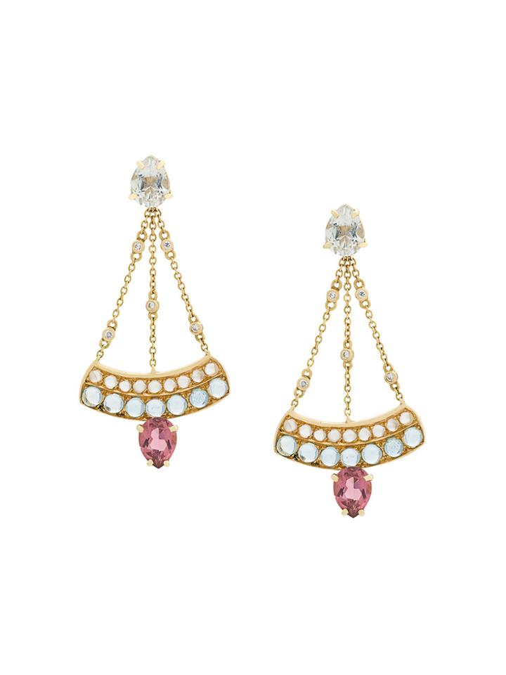 Dubini Sophia Chandelier 18kt Gold Earrings - Pink & Purple