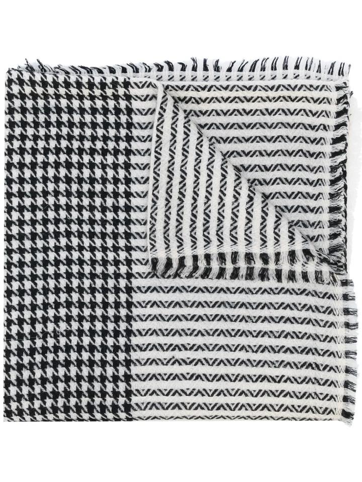 Saint Laurent Cashmere Houndstooth And Waves Scarf - Black
