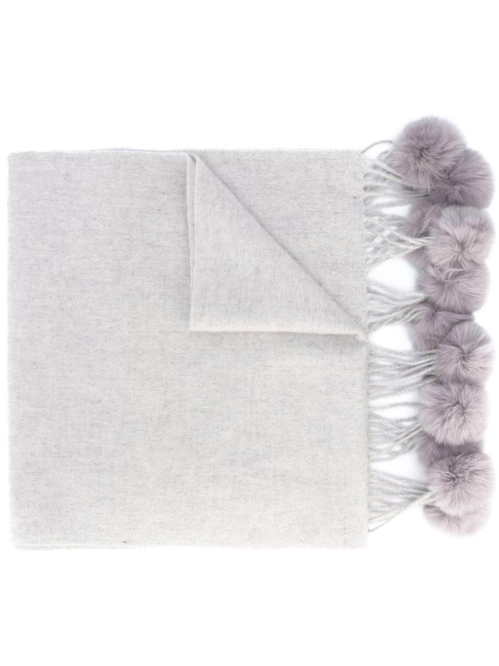 N.peal - Fur Bobble Woven Scarf - Women - Rabbit Fur/cashmere - One Size, Women's, Nude/neutrals, Rabbit Fur/cashmere