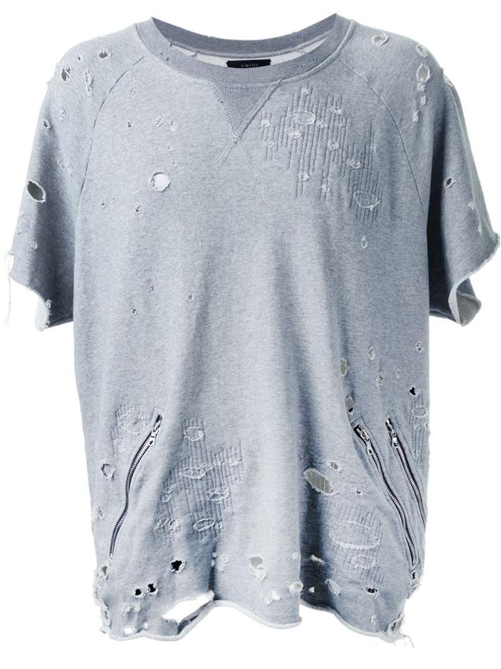 Amiri Distressed T-shirt, Men's, Size: L, Grey, Cotton