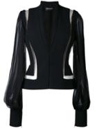 Balmain - Sheer Panel Fitted Jacket - Women - Silk/cotton/polyamide/polyurethane - 40, Black, Silk/cotton/polyamide/polyurethane