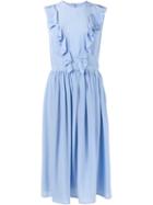 Miu Miu Sleeveless Ruffle Dress, Women's, Size: 42, Blue, Silk