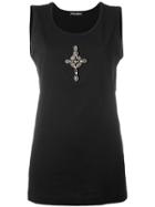 Dolce & Gabbana Crystal Beaded Cross Tank Top - Black