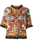 Dolce & Gabbana Carretto Siciliano Print Jacket, Women's, Size: 42, Red, Viscose/cotton/silk/spandex/elastane