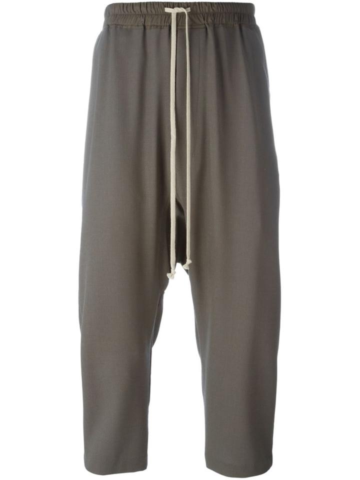 Rick Owens Drop-crotch Cropped Trousers, Men's, Size: 48, Grey, Cotton/virgin Wool