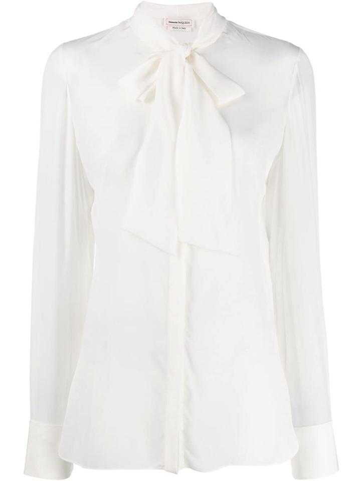 Alexander Mcqueen Silk Bow Tie Blouse - White