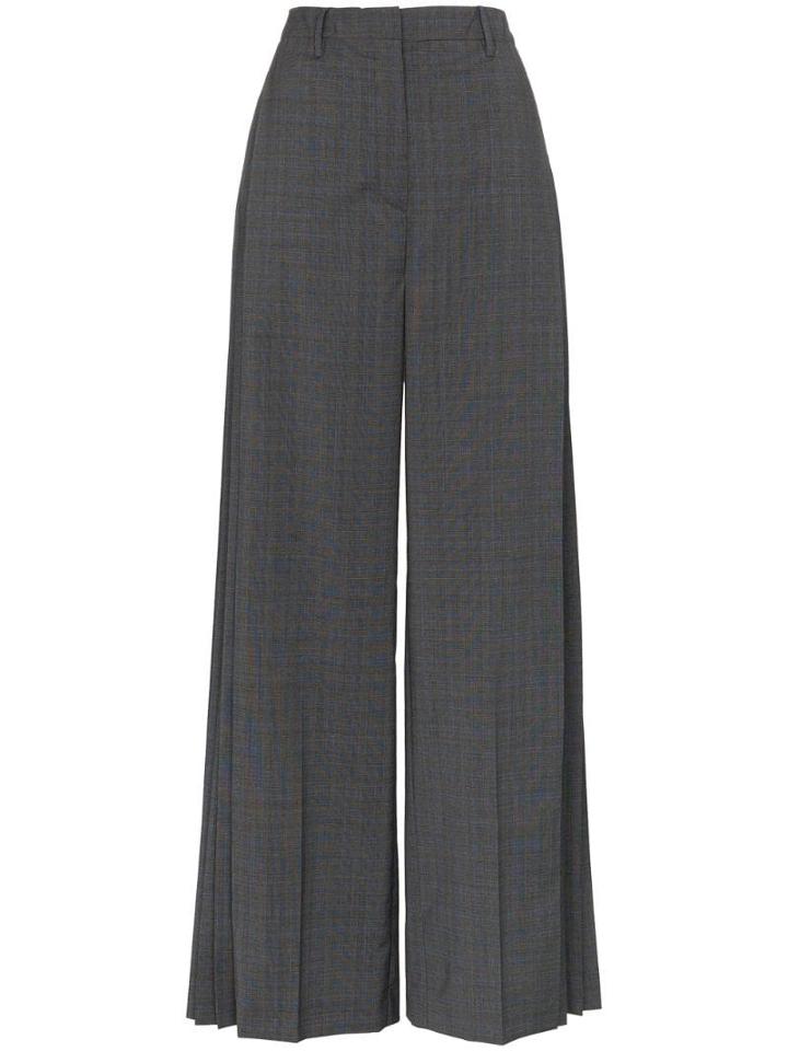 Prada Checked Pleat-detail Tailored Trousers - Blue