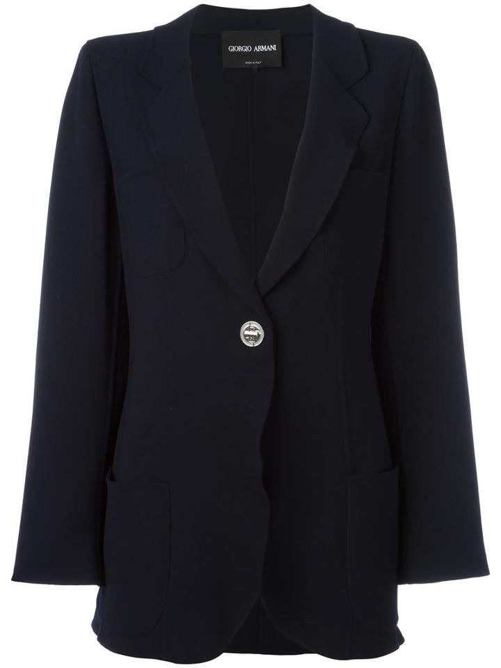 Giorgio Armani - Single Button Blazer - Women - Silk/spandex/elastane/virgin Wool - 44, Blue, Silk/spandex/elastane/virgin Wool