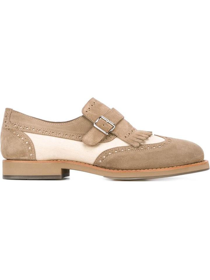 Brunello Cucinelli Buckle Detail Brogues, Men's, Size: 44, Nude/neutrals, Suede/rubber/leather