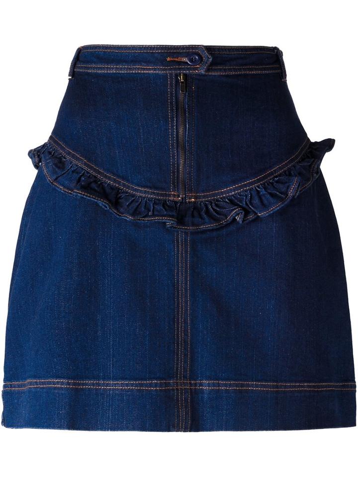 Manoush Frill Detail Skirt, Women's, Size: 40, Blue, Cotton/spandex/elastane
