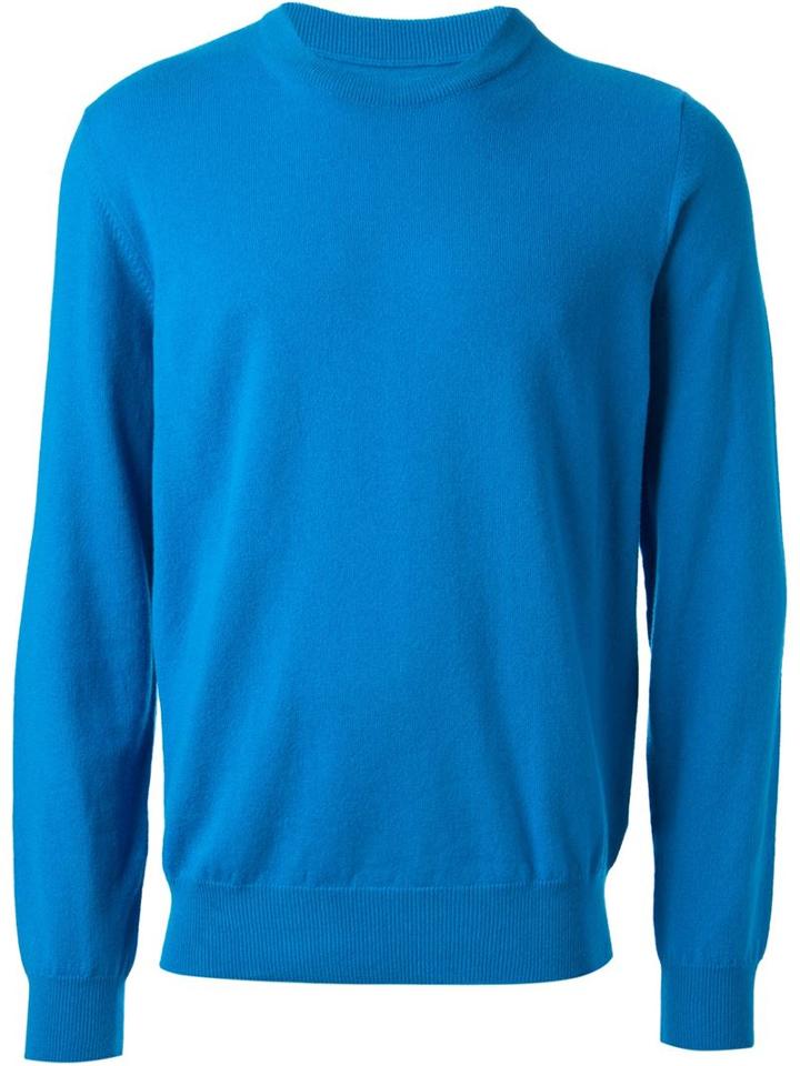 Maison Margiela Crew Neck Sweater, Men's, Size: Xl, Blue, Leather/wool