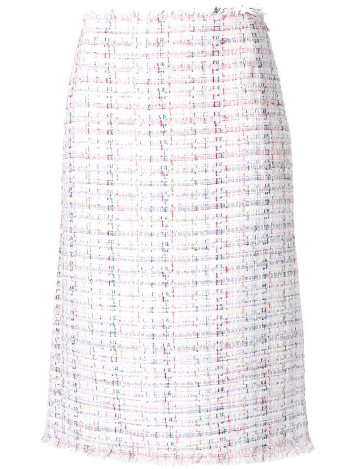 Thom Browne Ribbon Tweed Cardigan Pencil Skirt - White