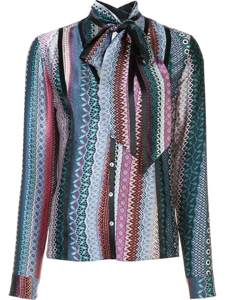 Cinq A Sept Neck Tie Striped Shirt, Women's, Size: Xs, Black, Silk