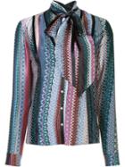 Cinq A Sept Neck Tie Striped Shirt, Women's, Size: Xs, Black, Silk