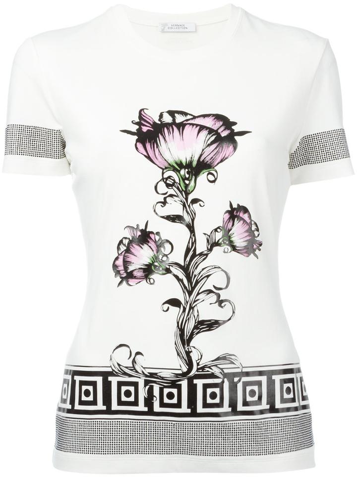 Versace Collection Floral Print T-shirt, Women's, Size: 44, White, Spandex/elastane/viscose