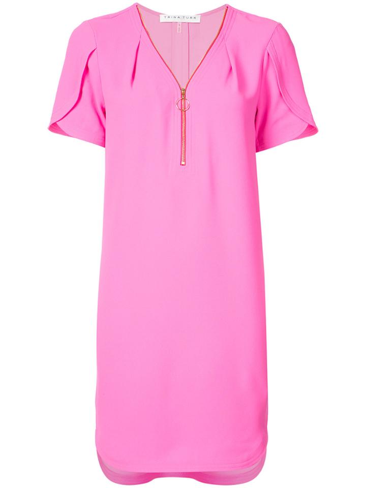 Trina Turk Tulip Sleeved Zip Henley Dress - Pink & Purple