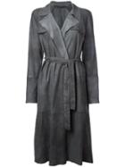 Salvatore Santoro Belted Trench Coat, Women's, Size: 44, Grey, Leather/suede