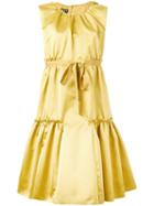 Rochas Pleated Trim Flared Dress, Size: 42, Yellow/orange, Polyester/silk