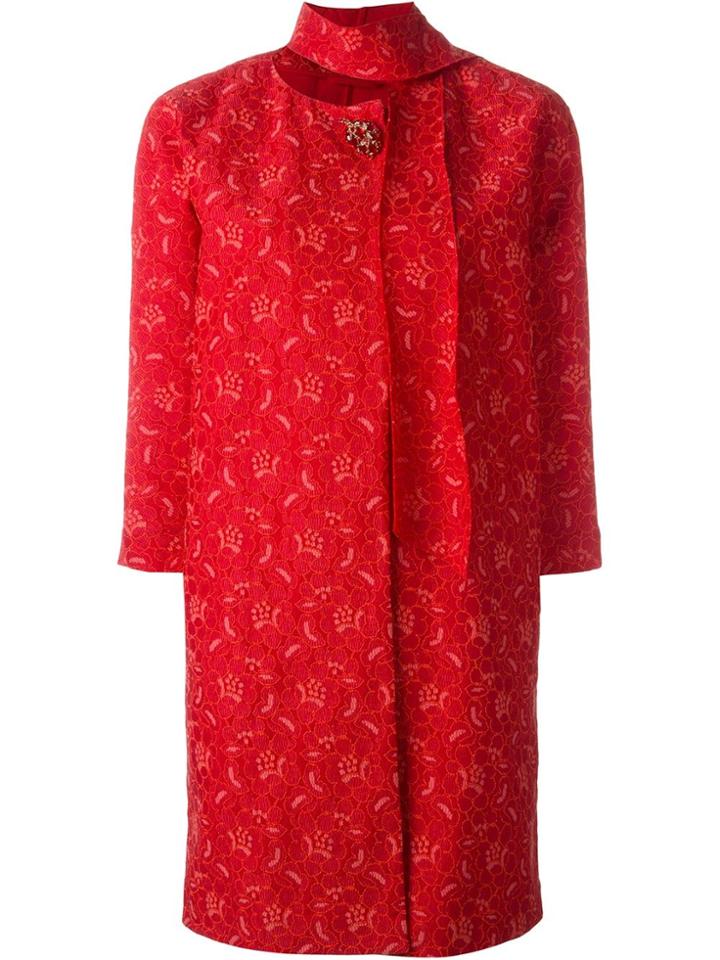 Ermanno Scervino Brooch Lace Coat - Red