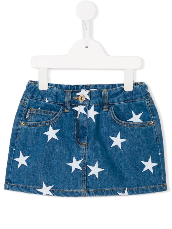 Moschino Kids Star Print Denim Skirt, Girl's, Size: 8 Yrs, Blue
