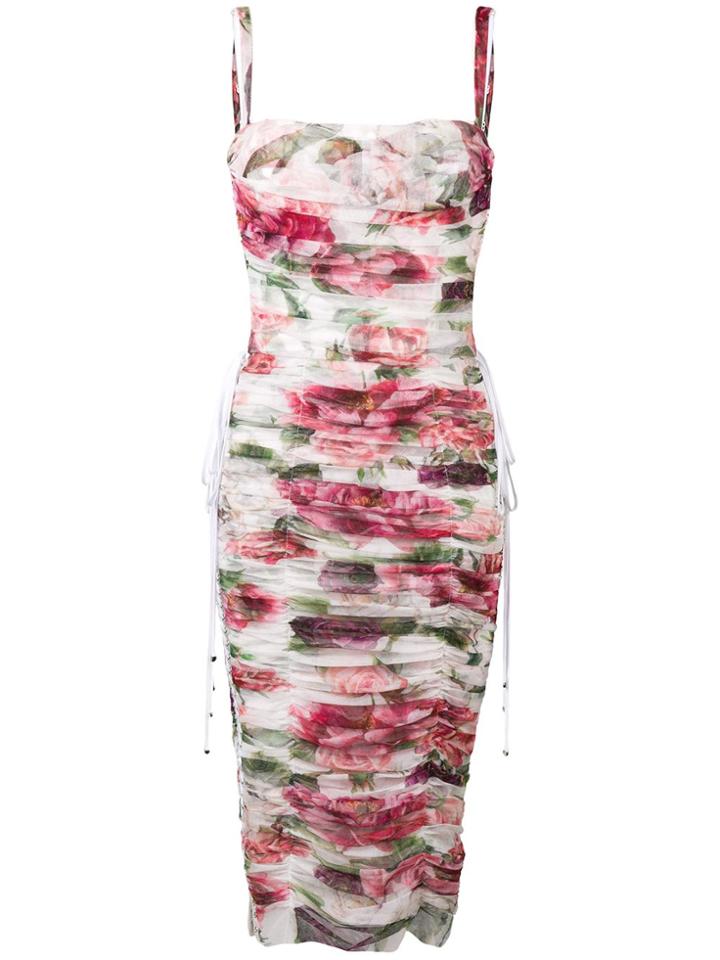 Dolce & Gabbana Draped Floral Dress - White