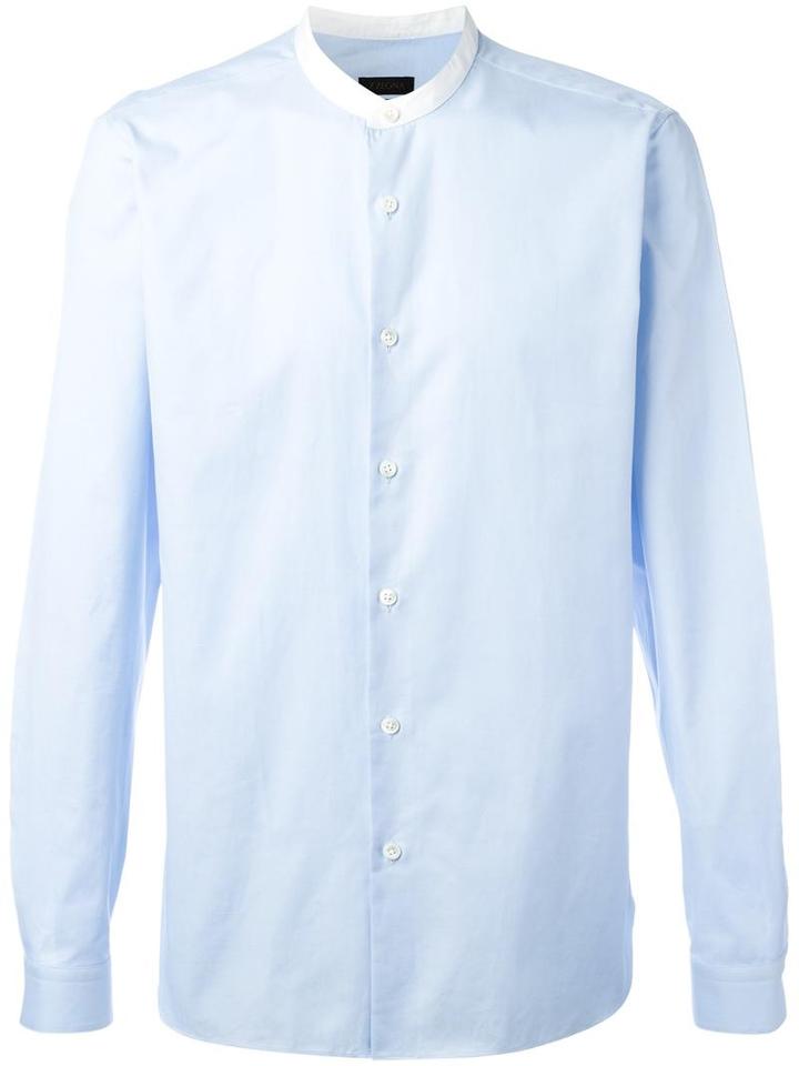 Z Zegna Band Collar Shirt, Men's, Size: 39, Blue, Cotton