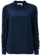 See By Chloé - Ruffle Sleeve Top - Women - Silk - 38, Blue, Silk