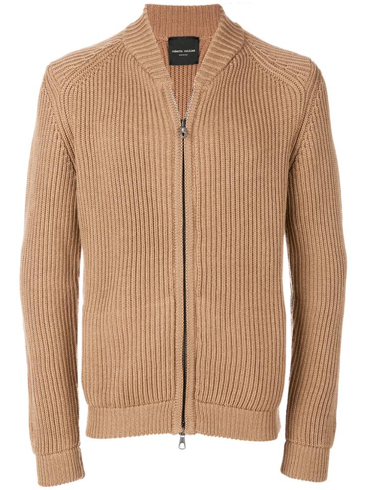 Roberto Collina Ribbed Zip Cardigan - Nude & Neutrals