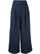 Tibi - Cropped Trousers - Women - Linen/flax - 8, Blue, Linen/flax