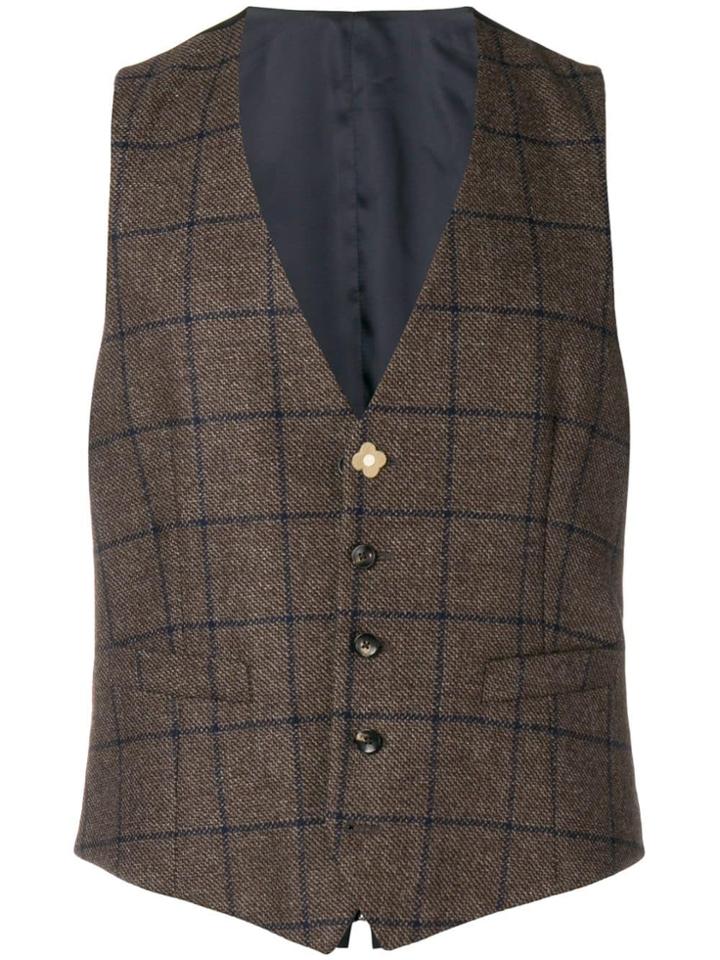 Lardini Checked Waistcoat - Brown