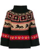 Alberta Ferretti Intarsia-knit Turtleneck Jumper - Black