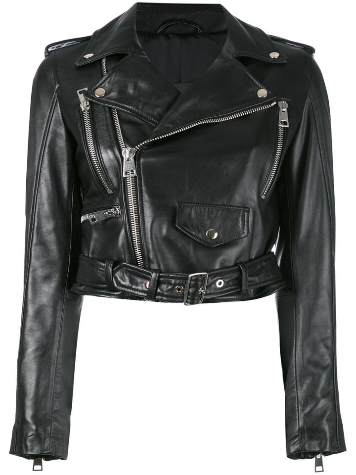 Manokhi - Zipped Biker Jacket - Women - Lamb Skin/polyester/viscose - 38, Black, Lamb Skin/polyester/viscose