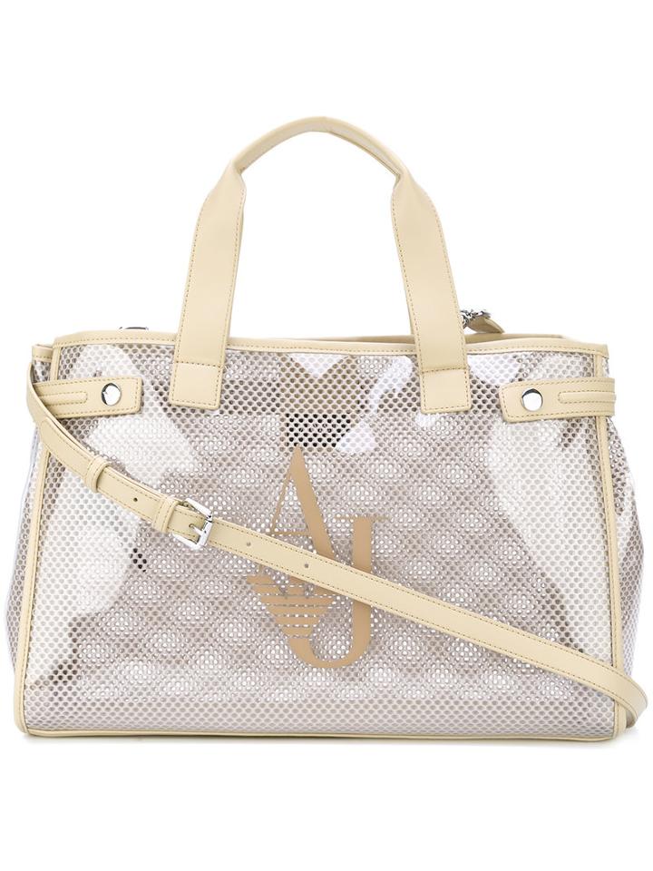 Armani Jeans - Transparent Panel Shoppong Tote - Women - Plastic/polyurethane - One Size, Nude/neutrals, Plastic/polyurethane