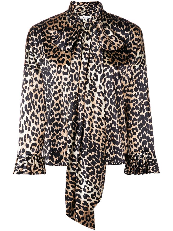 Ganni Pussy Bow Leopard Print Blouse - Nude & Neutrals