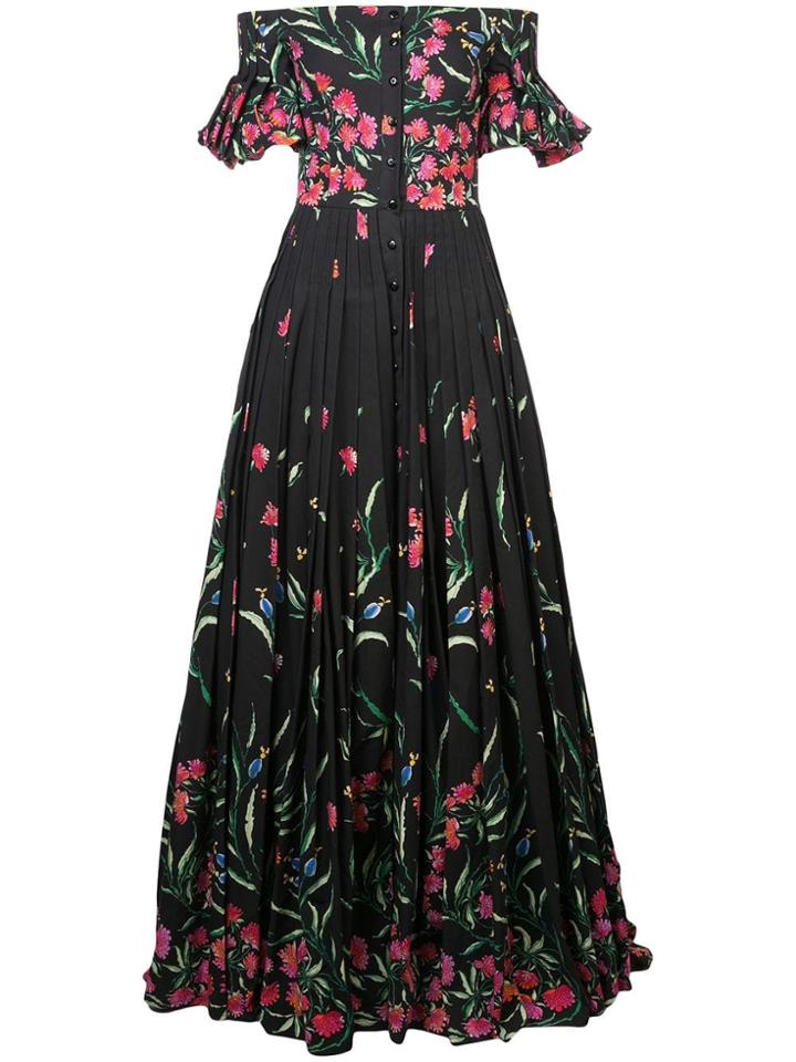 Carolina Herrera Bardot Floral Dress - Black
