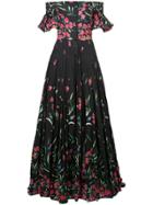 Carolina Herrera Bardot Floral Dress - Black