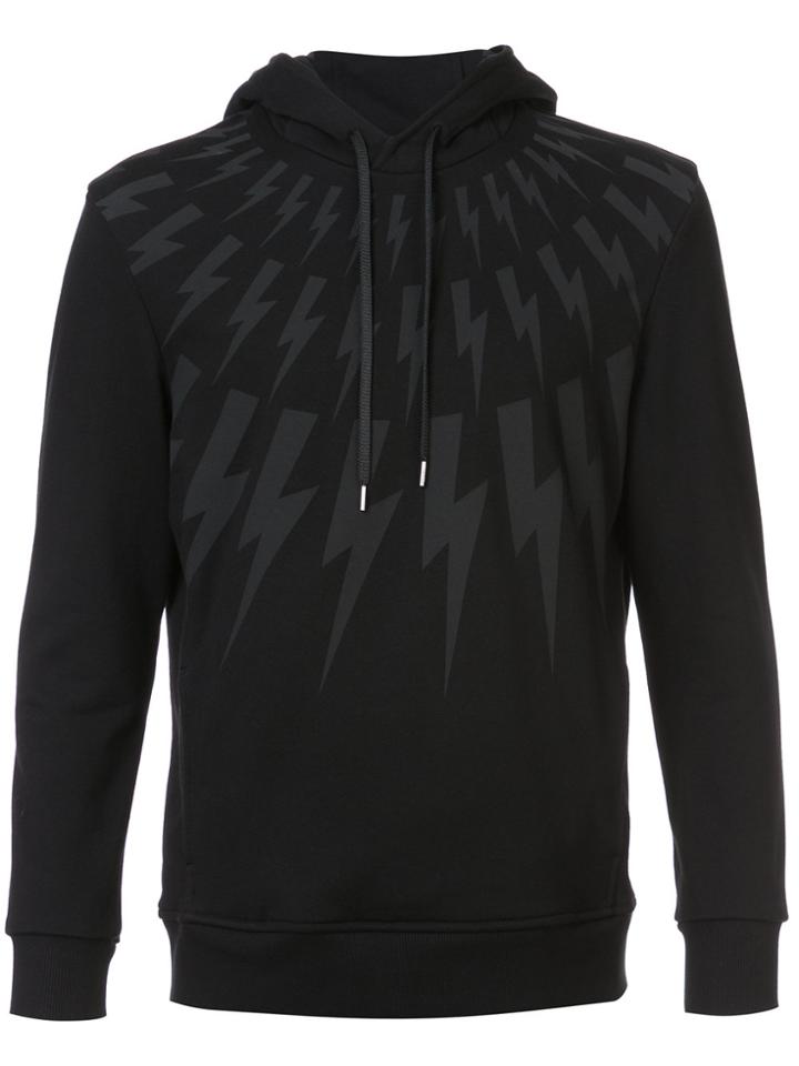 Neil Barrett Lightning Bolt Print Hoodie - Black