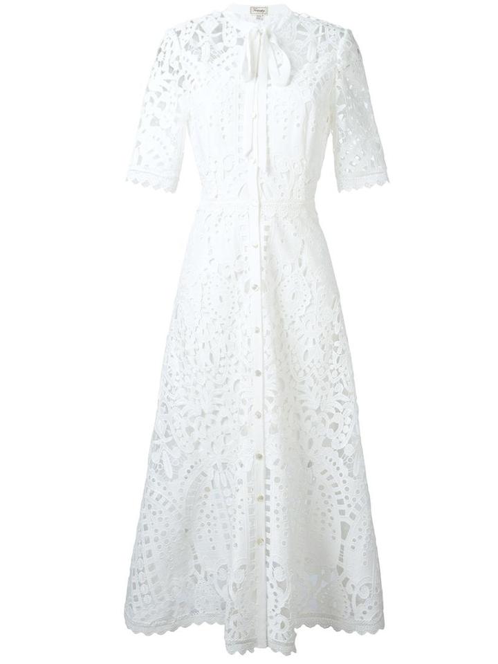 Temperley London Berry Lace Neck Tie Dress, Women's, Size: 10, White, Polyester