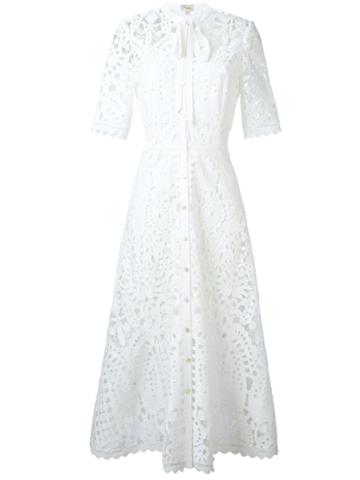 Temperley London Berry Lace Neck Tie Dress, Women's, Size: 10, White, Polyester