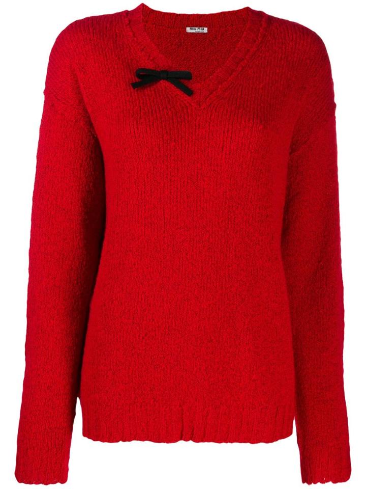 Miu Miu V-neck Knitted Jumper - Red