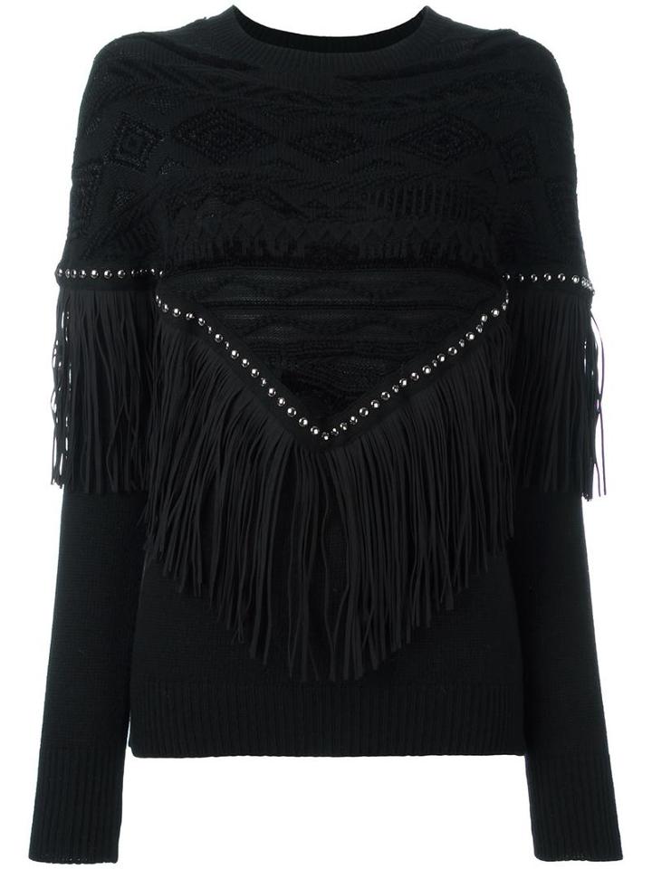 Laneus Studded Fringed Jumper, Women's, Size: 46, Black, Wool/viscose/polyamide/aluminium