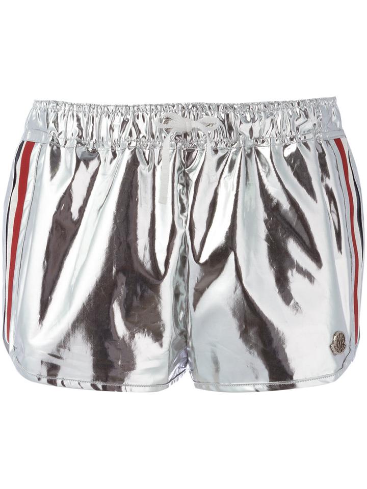 Moncler Gamme Rouge Side Striped Shorts, Women's, Size: 40, Grey, Cotton/silk