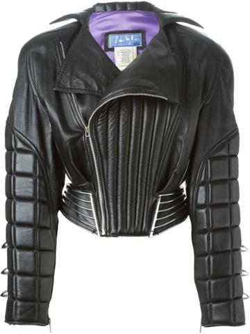 Thierry Mugler Vintage Leather Padded Bomber Jacket - Black