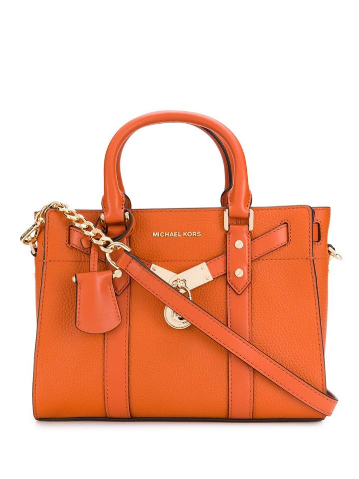 Michael Michael Kors Leather Padlock Tote - Orange