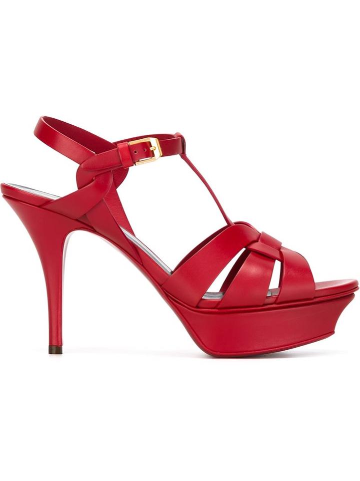 Saint Laurent Tribute Sandals, Women's, Size: 35, Red, Calf Leather/leather