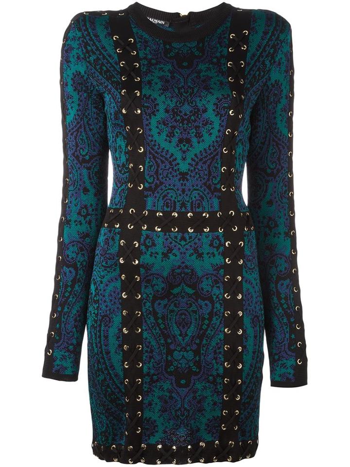 Balmain Baroque Lace-up Effect Dress, Women's, Size: 36, Black, Viscose