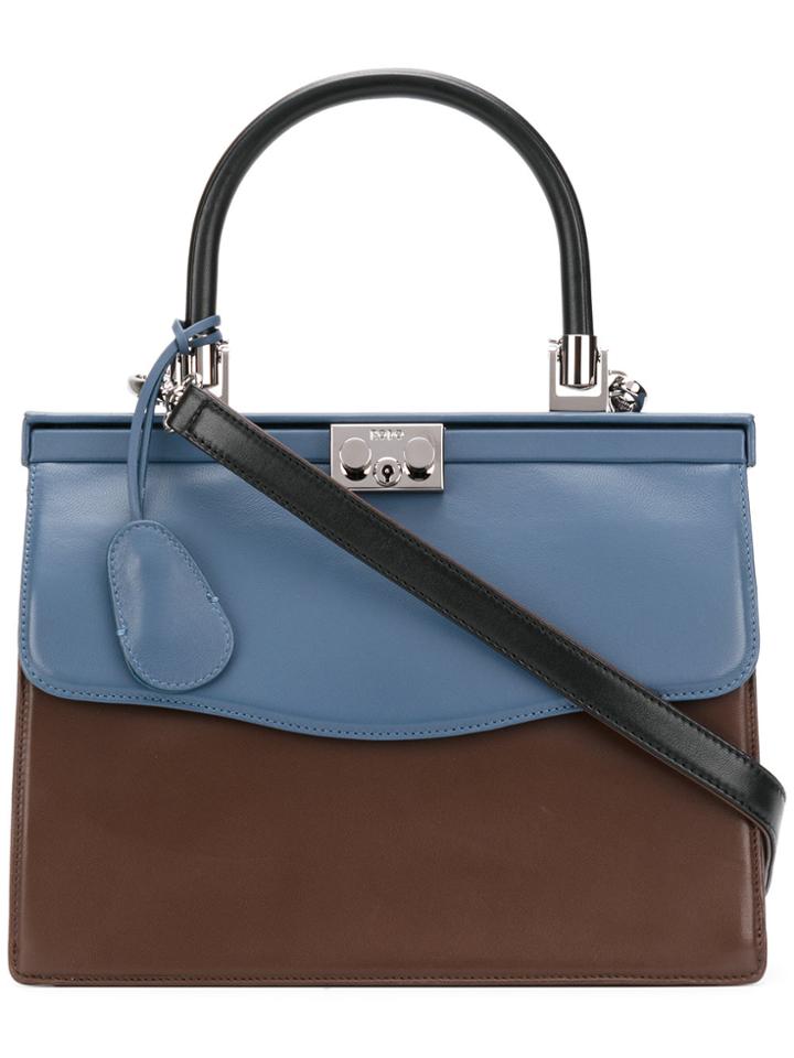Rodo Contrast Clasp Tote - Brown