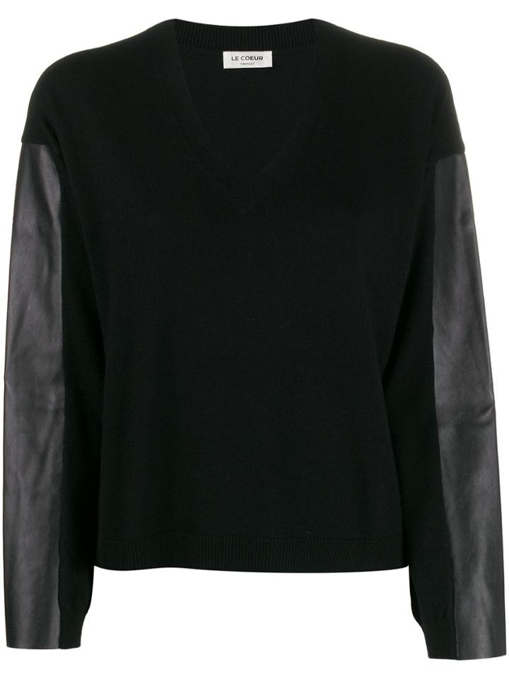 Twin-set Faux Leather-panelled Jumper - Black