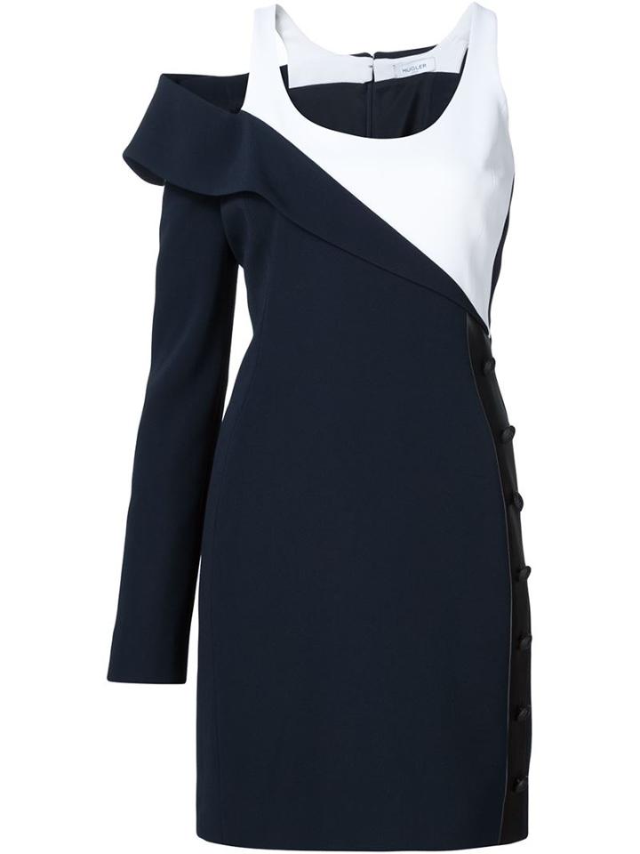 Mugler Leather Panel One Sleeve Dress