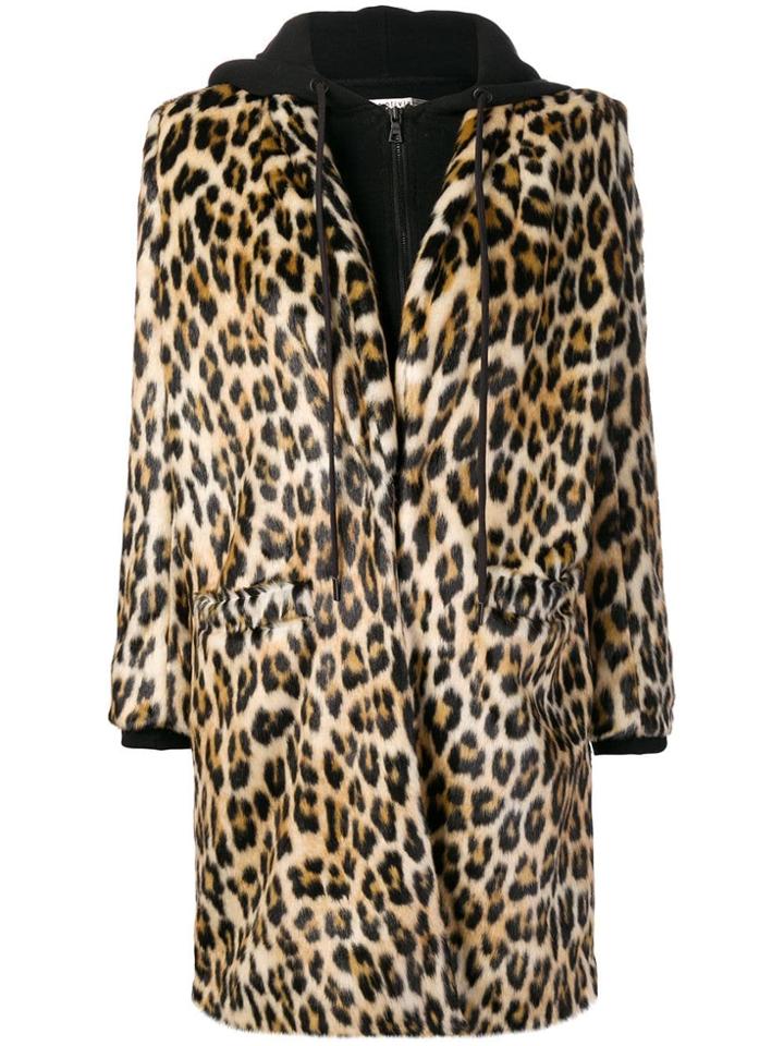 Alice+olivia Leopard Hooded Coat - Neutrals